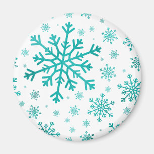 Pretty Green Christmas Snowflakes on Winter White Magnet