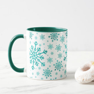 Pretty Green Christmas Snowflakes on Winter White Mug