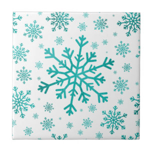 Pretty Green Christmas Snowflakes on Winter White Tile