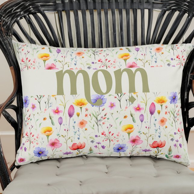 Pretty Green Colourful Wildflower Pattern Mum Decorative Cushion (Mom accent pillow from my Mother's Day Wildflower Collection)