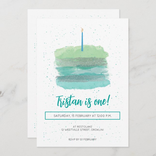 Pretty Green First Birthday Invite (Front/Back)