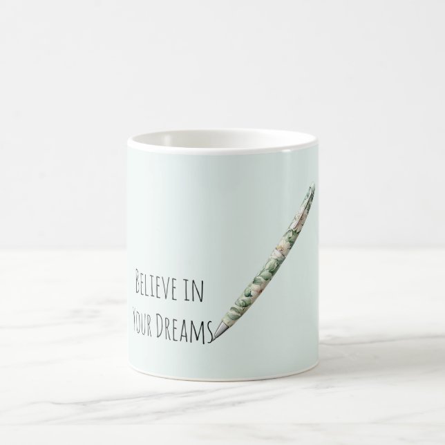 Pretty Green Floral Pen Dreams Coffee Mug (Center)