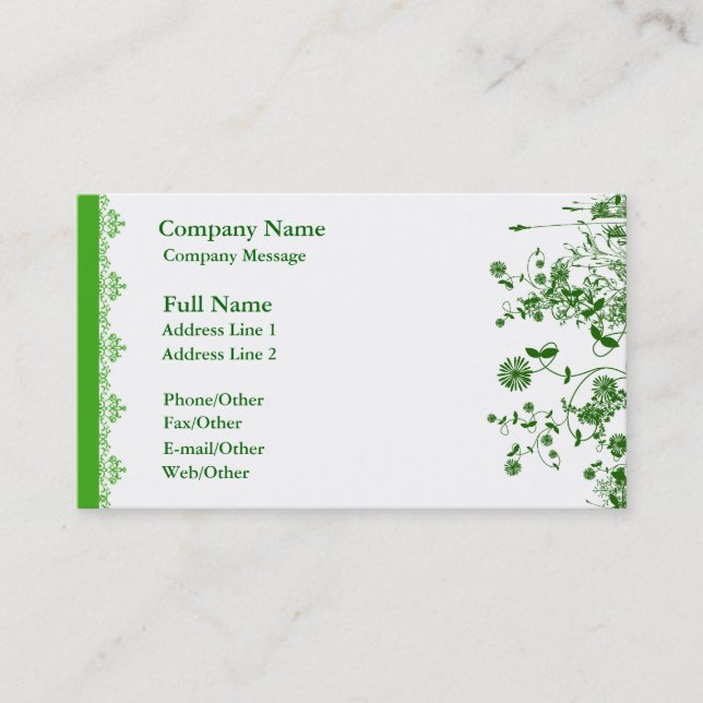 Pretty Green Flower Business Card Template (Front)