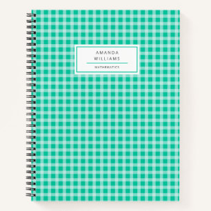 Pretty Green Gingham Plaid Personalised Notebook