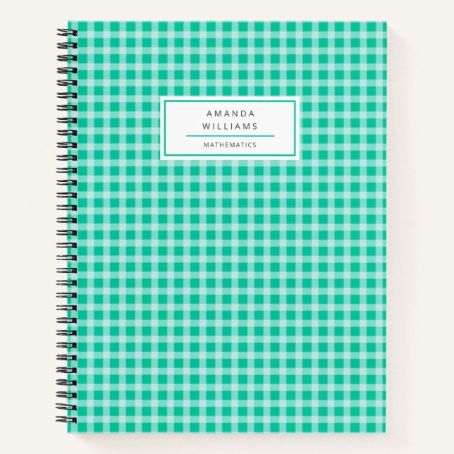 Pretty Green Gingham Plaid Personalised Notebook (Front)