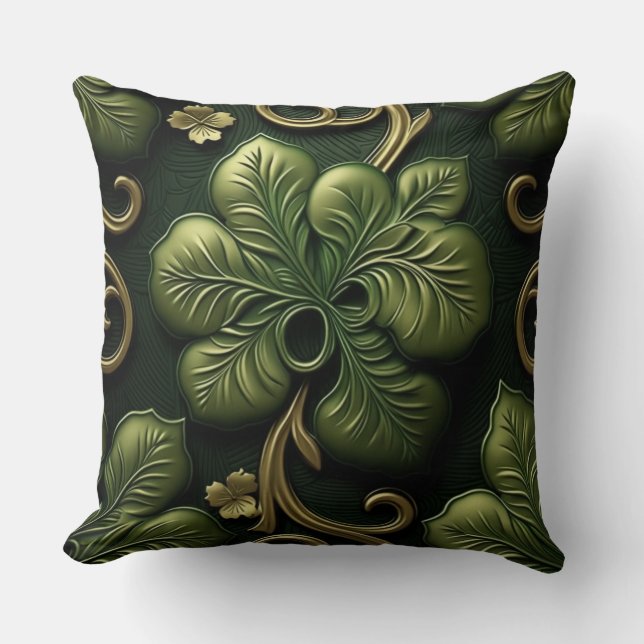 PRETTY GREEN & GOLD IRISH CELTIC KNOTS CUSHION (Front)