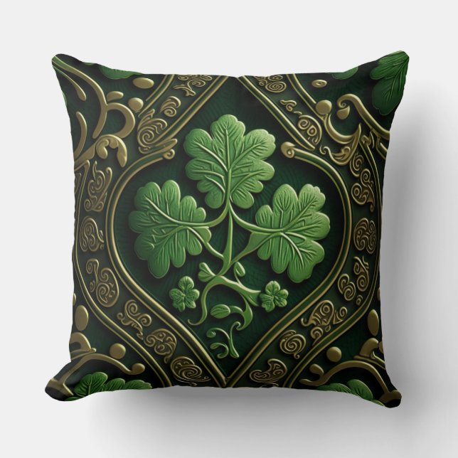 PRETTY GREEN & GOLD IRISH CELTIC KNOTS CUSHION (Front)