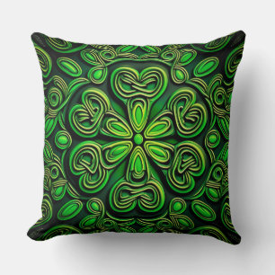 PRETTY GREEN & GOLD IRISH CELTIC KNOTS CUSHION