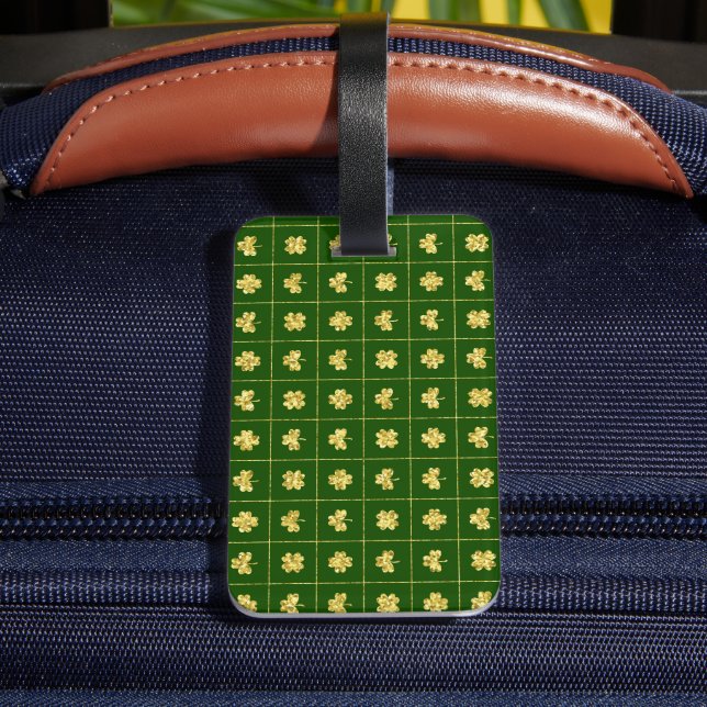 PRETTY GREEN & GOLD IRISH CELTIC SHAMROCKS LUGGAGE TAG (Back Insitu 4)