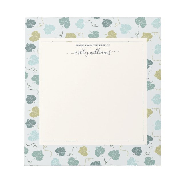 Pretty Green Leaves Pattern From the Desk of Notepad (Front)