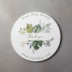 Pretty green leaves, shop thank you sticker