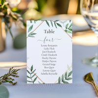 Pretty green leaves Table Number Seating Chart