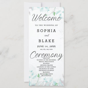 Pretty Green Leaves White Wedding Program