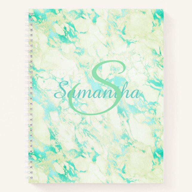 Pretty Green Marble Name Personalised Notebook (Front)