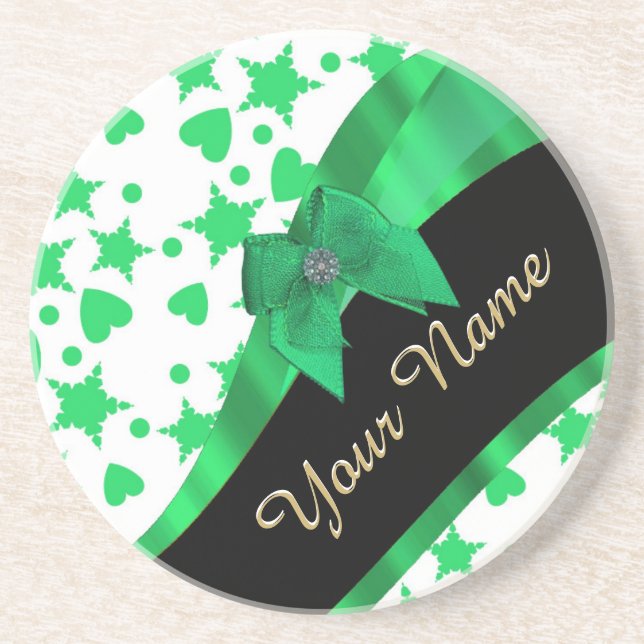 Pretty green modern spotted pattern coaster (Front)