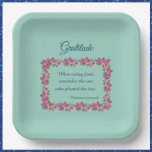 Pretty Green & Pink Rose Gratitude Paper Plate