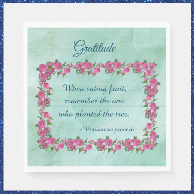 Pretty Green & Pink Roses Gratitude Napkin (Creator Uploaded)