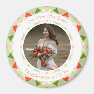 Pretty Green Red Wedding Keepsake Photo Gift Magnet