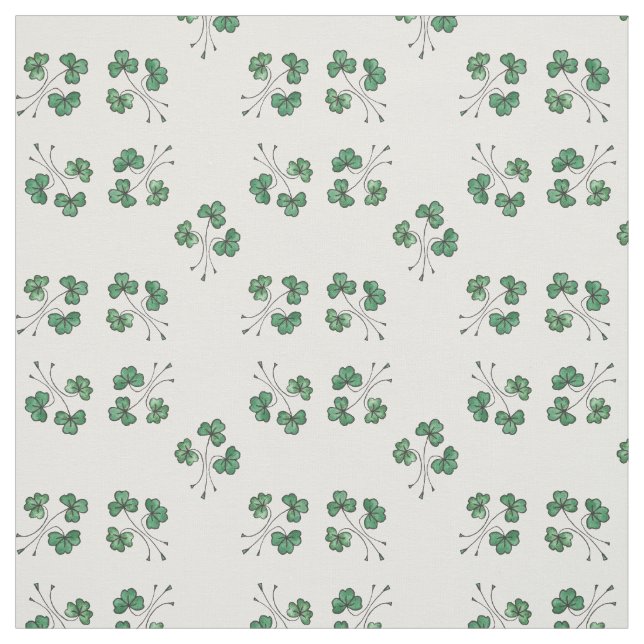 Pretty Green Shamrocks on White Pattern Fabric (Swatch)