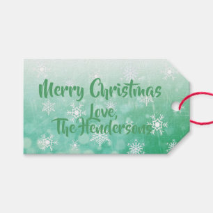 Pretty Green Snowflake Holiday Christmas Gift Tags