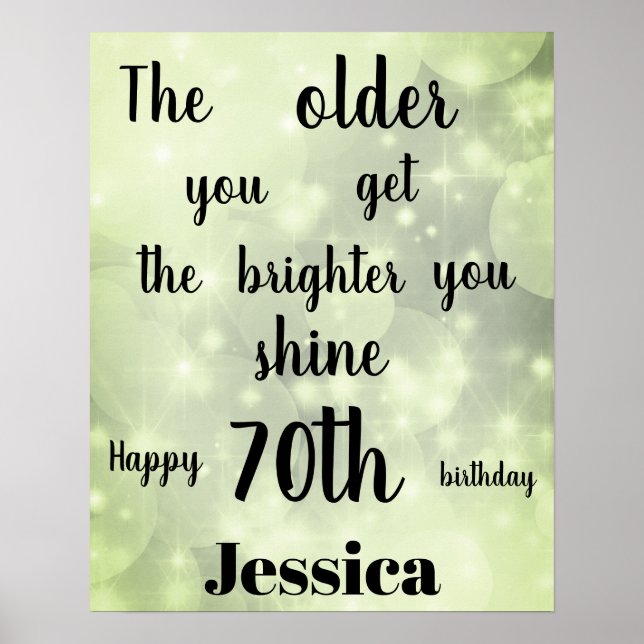 Pretty Green sparkle 70th Birthday Name Poster (Front)