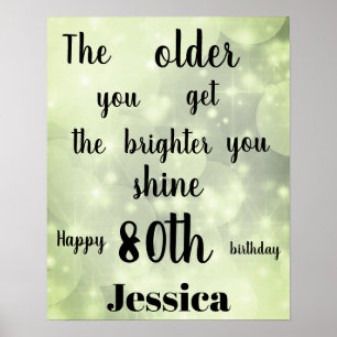 Pretty Green sparkle 80th Birthday Name Poster