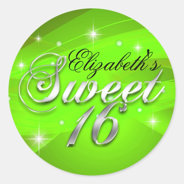 Pretty Green Sparkle Sweet Sixteen Sticker (Front)