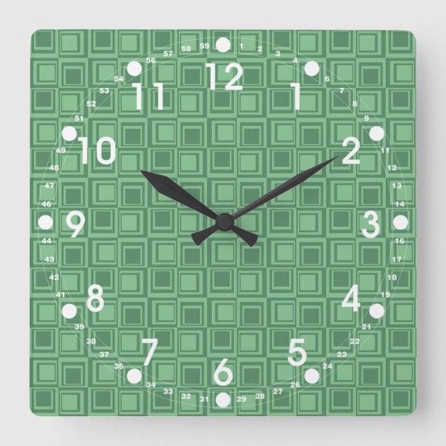 Pretty Green Squares Retro Pattern Gifts Square Wall Clock (Front)
