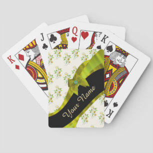 Pretty green vintage floral flower pattern playing cards