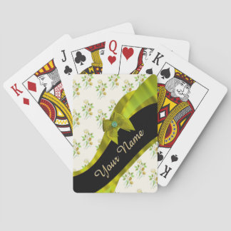Pretty green vintage floral flower pattern playing cards