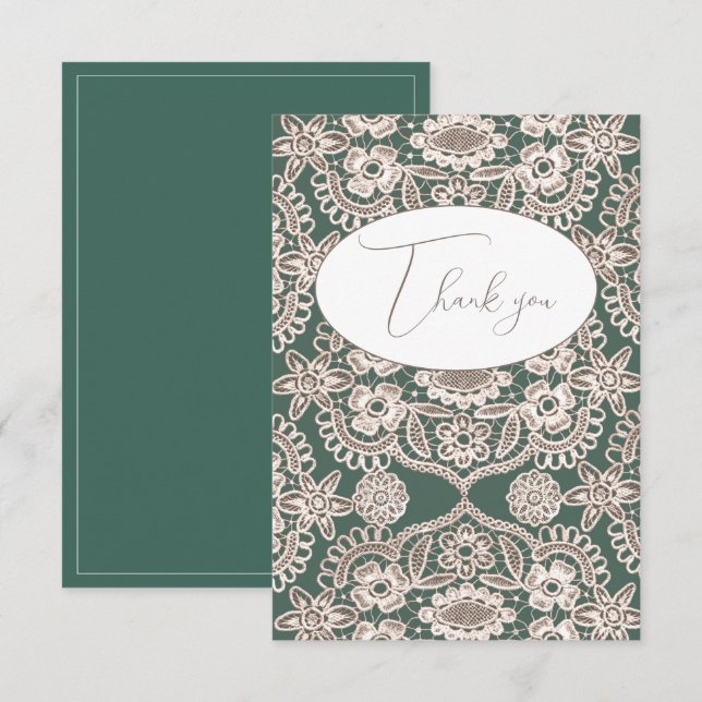 Pretty Green Vintage Lace Flat Thank You Card (Front/Back)