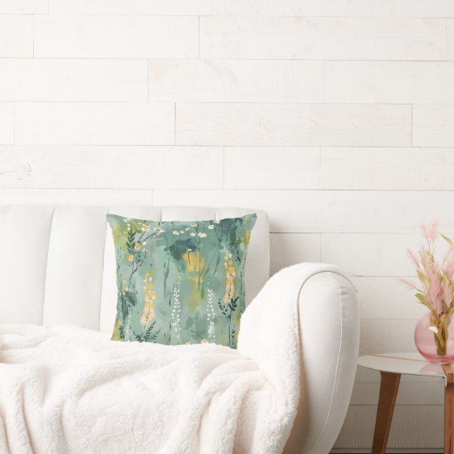 Pretty Green Watercolor Meadows Cushion (Couch)