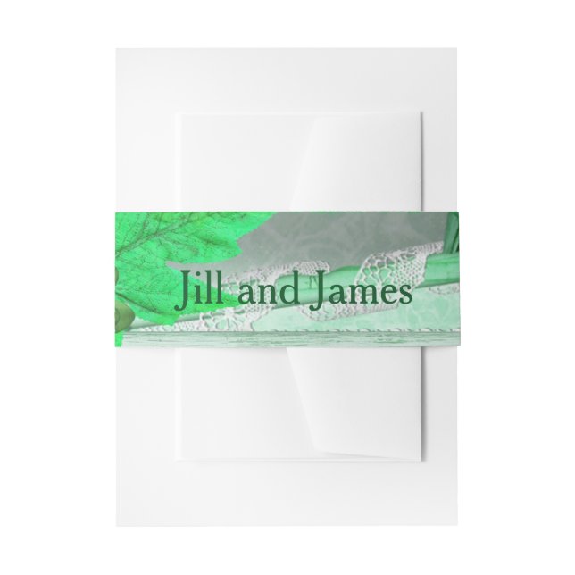 Pretty Green Wedding Invitation Belly Band (Front Example)