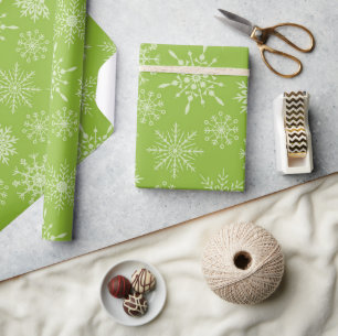 Pretty Green White Snowflakes Christmas Gift Wrapping Paper