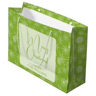 Pretty Green White Snowflakes Christmas Holiday Large Gift Bag