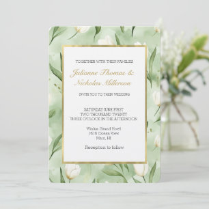 Pretty Green White Tulip Flowers Wedding Invitation