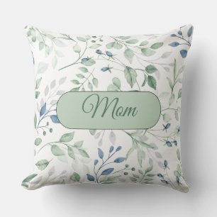 Pretty Greenery Pillow Blue and Green Leaves MOM