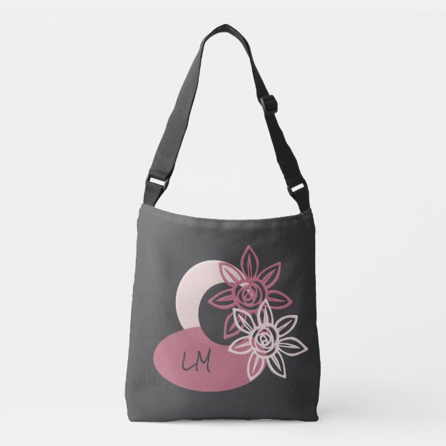 Pretty Grey and Pink Geometric Personalised Tote (Front)