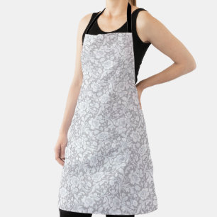 Pretty Grey And White Floral Apron