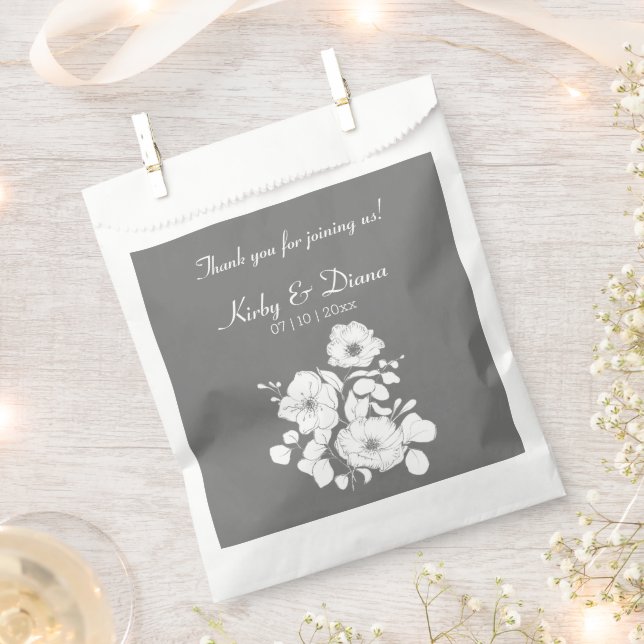 Pretty Grey and White Floral Wedding   Favour Bag (Clipped)