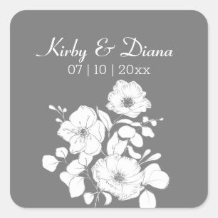 Pretty Grey and White Floral Wedding  Square Stick Sticker