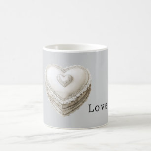 Pretty Grey Faux Lace White Heart Coffee Mug