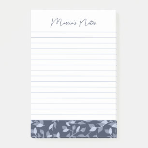 Pretty Grey Florals Modern Personalised Lined Post-it Notes