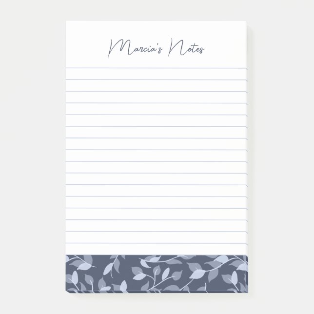 Pretty Grey Florals Modern Personalised Lined Post-it Notes (Front)