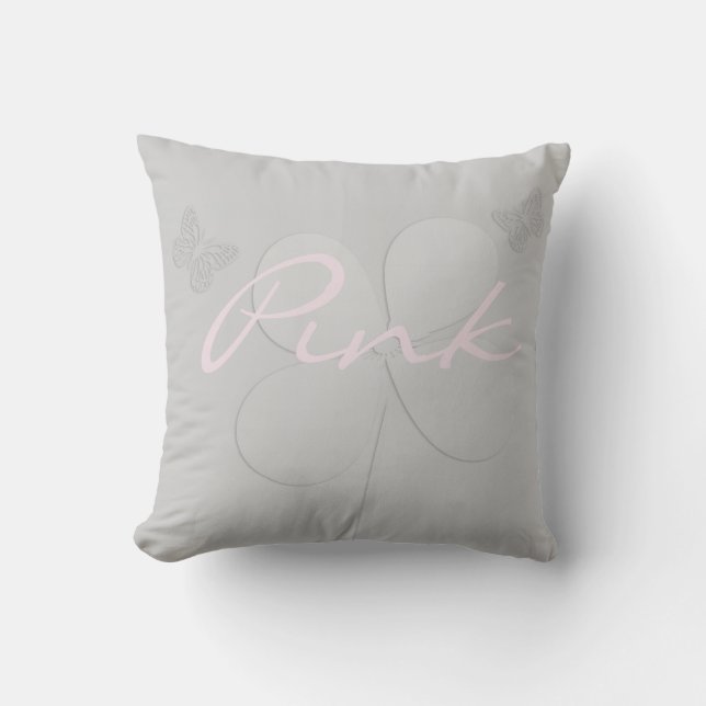Pretty Grey Flower & Butterflies Shadows Pillow (Front)