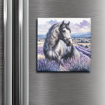 Pretty Grey Horse Standing in Lavender Magnet<br><div class="desc">Pretty white and grey horse standing in a pretty field of lavender. This was created with ai and done in a watercolor style.</div>