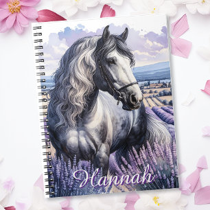Pretty Grey Horse Standing in Lavender Notebook