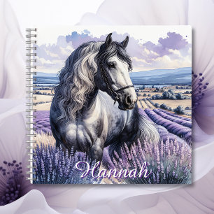 Pretty Grey Horse Standing in Lavender Notebook