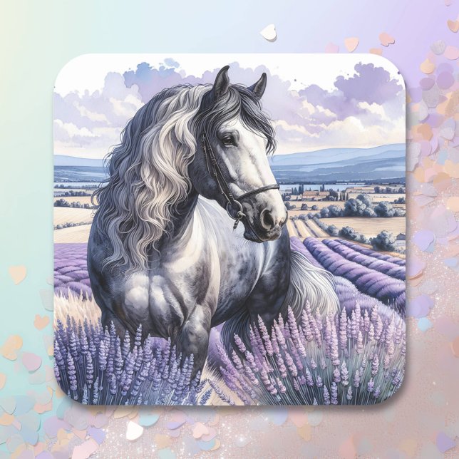 Pretty Grey Horse Standing in Lavender Square Sticker (Creator Uploaded)