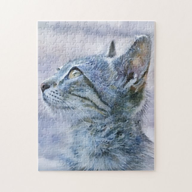 Pretty Grey Kitten Cat Art Puzzle (Vertical)